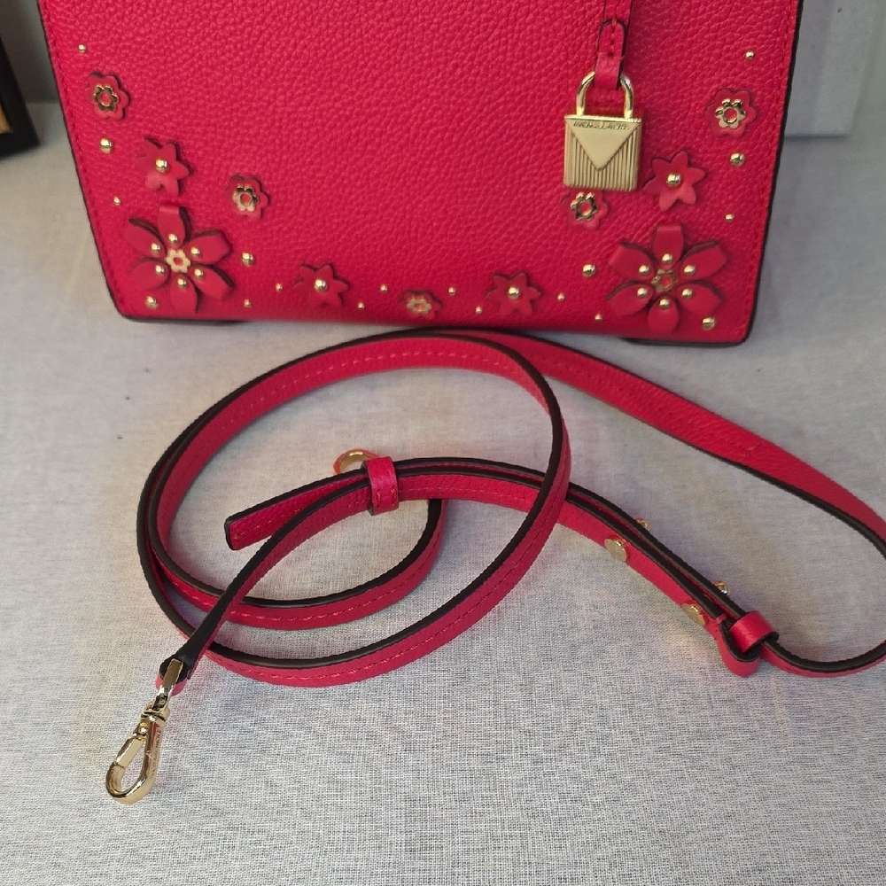 Michael Kors Floral Applique Leather Satchel Bag - Picture 8 of 10